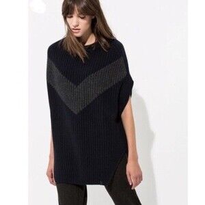 Kit & Ace Follen Cashmere Chunky Knit Oversized Sweater Tunic Top Lux Navy S/M